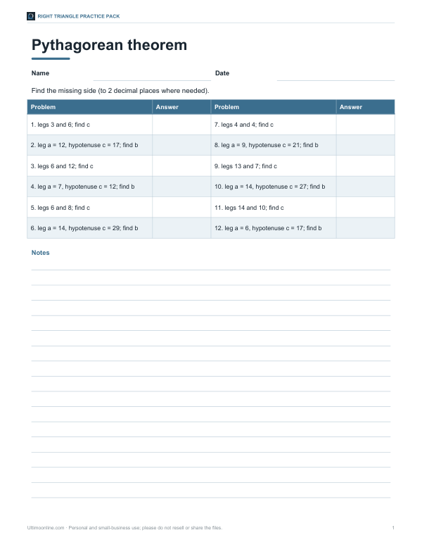Preview of Printable Pythagorean Theorem Worksheet